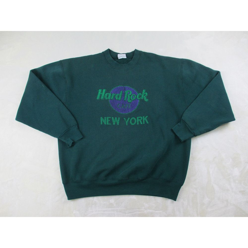 VINTAGE Hard‎ Rock Cafe Sweater Mens Extra Large Green Made In USA Pullover*